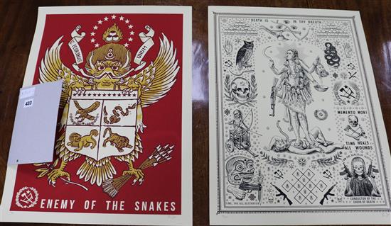 Ravi Zpa, 2 limited edition prints, Death is in thy breath and Enemy of the snakes, 30/200 and 14/60, signed in pencil, 60 x 46cm, unfr